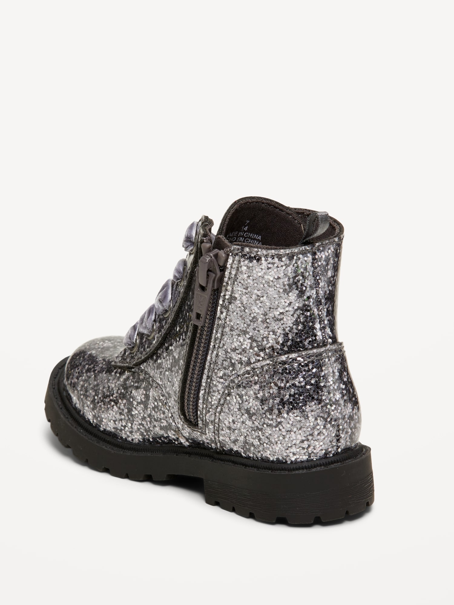 Glitter Side-Zip Combat Boots for Toddler Girls