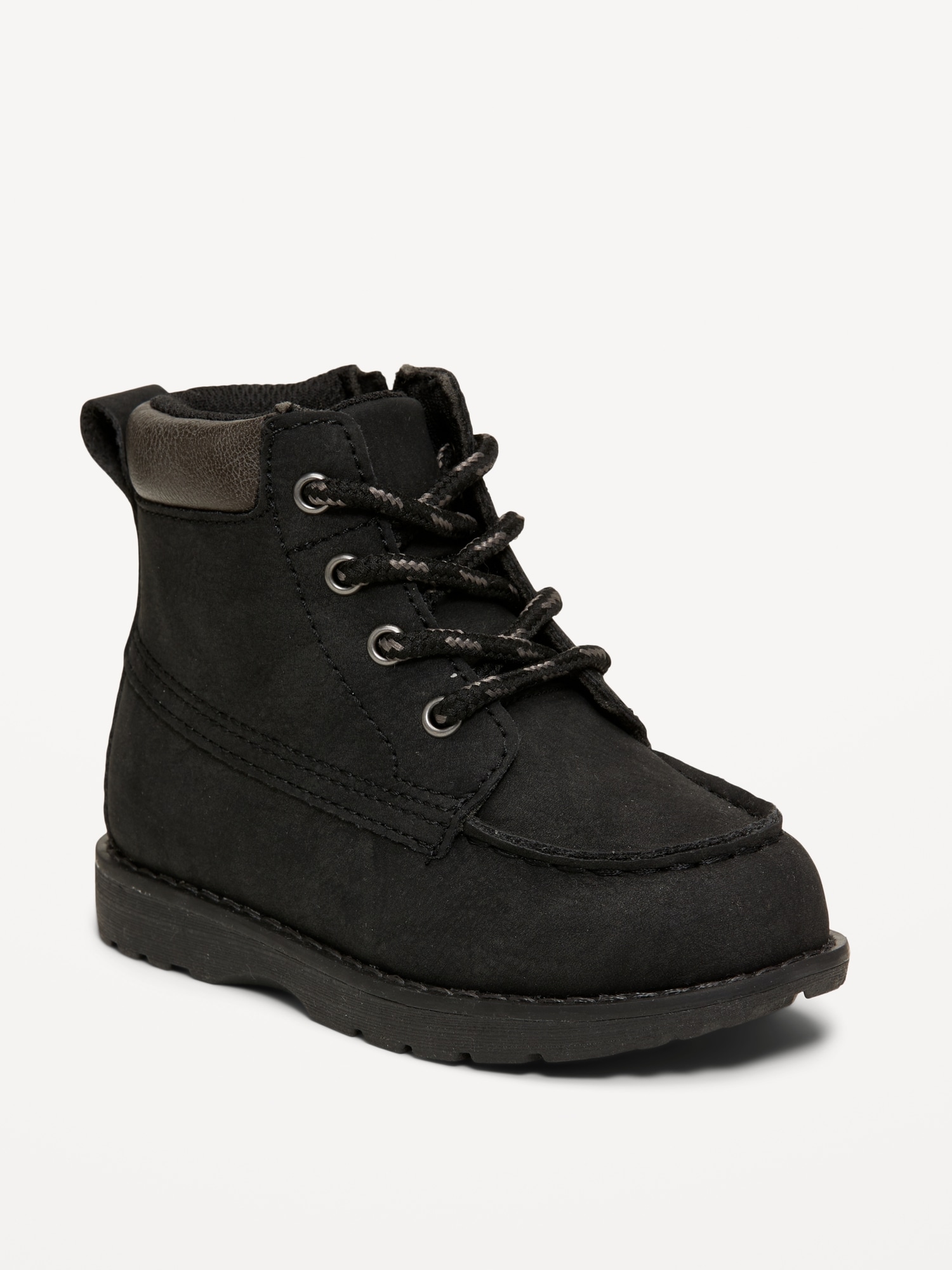 Faux-Suede Side-Zip Lace-Up Boots for Toddler Boys