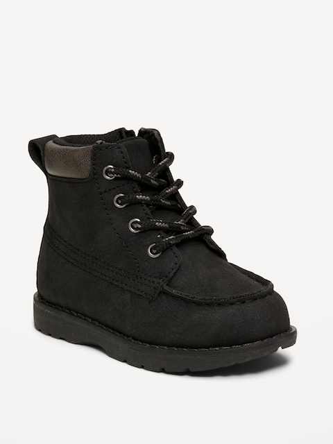 Faux-Suede Side-Zip Lace-Up Boots for Toddler Boys - Black
