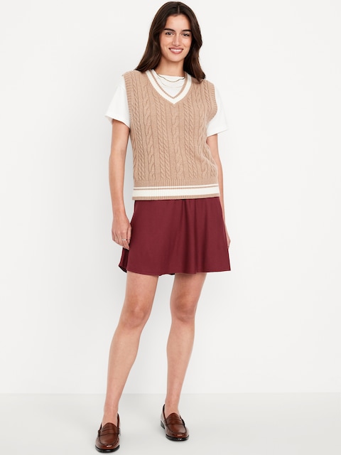 High-Waisted Crepe Flounce Mini Skirt - Clove