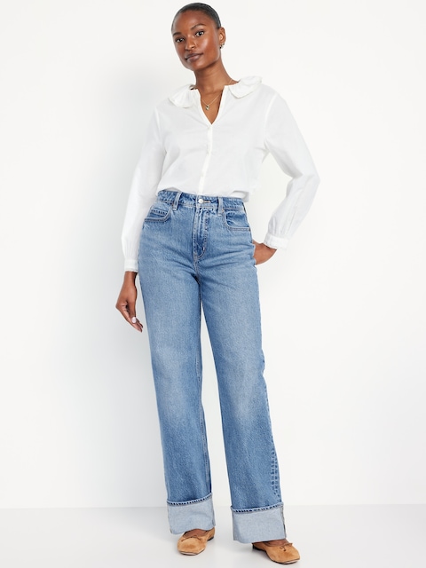 Curvy Extra High-Waisted Cuffed Wide-Leg Jeans - Cuffed Light Wash