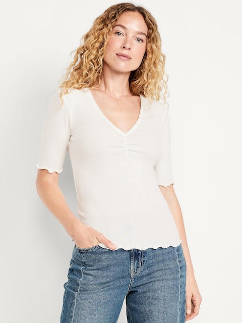 Ruffle-Trim Ribbed Top