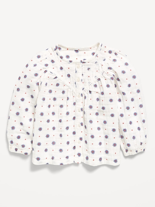 Image number 1 showing, Printed Long-Sleeve Double-Weave Button-Front Top for Toddler Girls