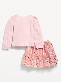 Image number 4 showing, Long-Sleeve Pointelle Top and Tutu Skirt Set for Toddler Girls