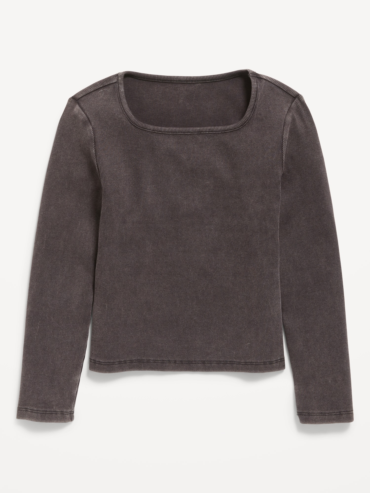 Printed Fitted Long-Sleeve Ribbed Top for Girls