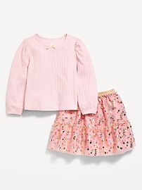 Image number 2 showing, Long-Sleeve Pointelle Top and Tutu Skirt Set for Toddler Girls