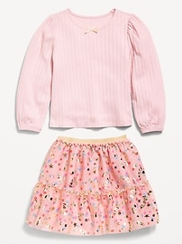 Image number 3 showing, Long-Sleeve Pointelle Top and Tutu Skirt Set for Toddler Girls