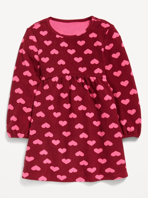 Long-Sleeve Waffle-Knit Dress for Toddler Girls - Two Tone Hearts