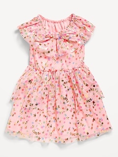 Flutter-Sleeve Tulle Tiered Dress for Toddler Girls