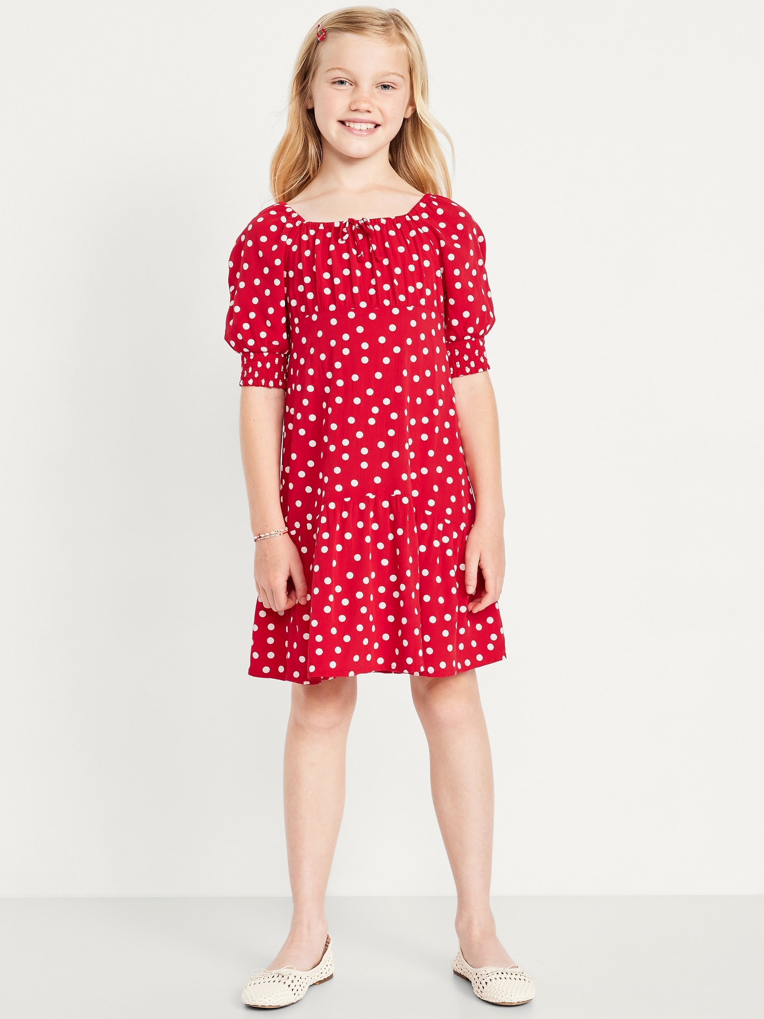 Short-Sleeve Crinkle Crepe Swing Dress for Girls