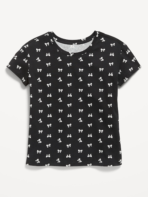 Softest Printed Short-Sleeve T-Shirt for Girls - Black Bow