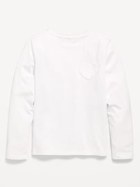 Image number 1 showing, Softest Long-Sleeve Heart-Pocket T-Shirt for Girls