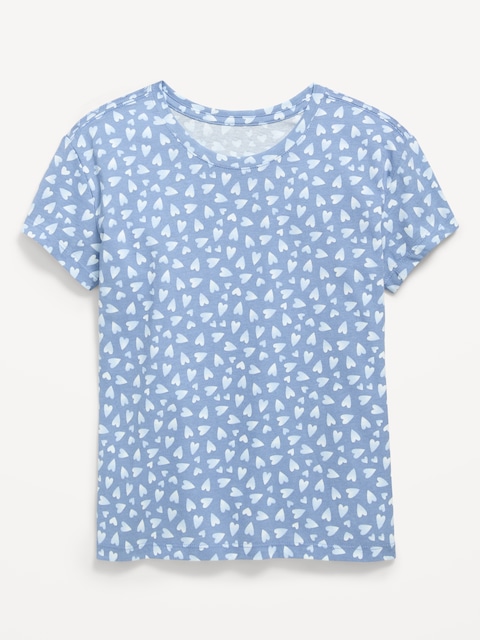 Softest Printed Short-Sleeve T-Shirt for Girls - Blue Heart