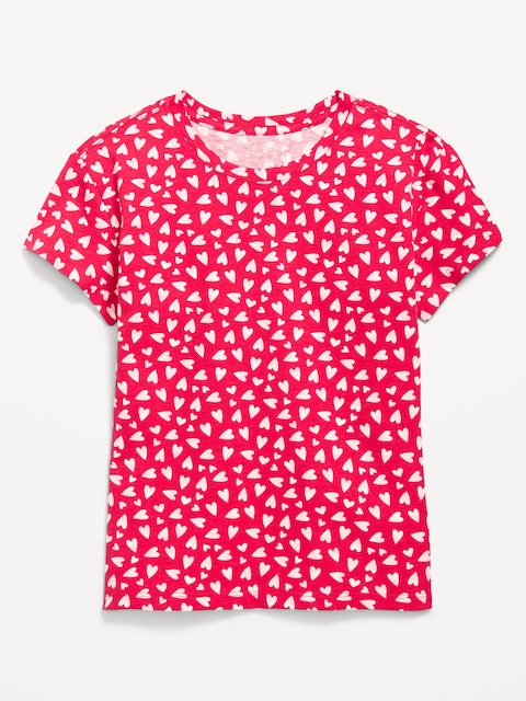 Softest Printed Short-Sleeve T-Shirt for Girls - Red Heart