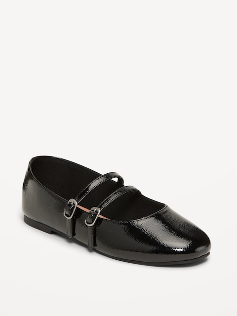 Strappy Shiny Faux-Leather Ballet Flats for Girls - Black Jack