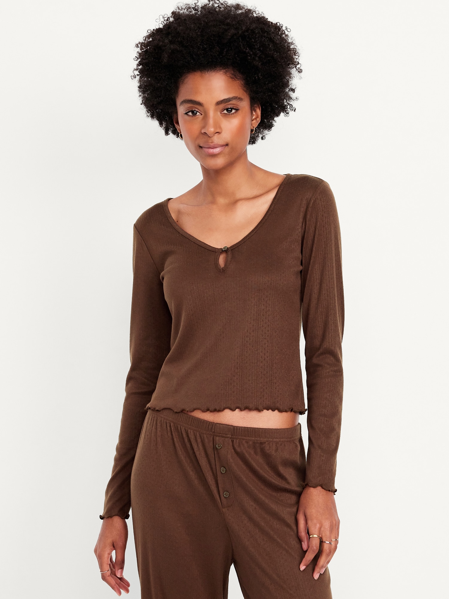 Cozy Lettuce-Edge Pajama Top