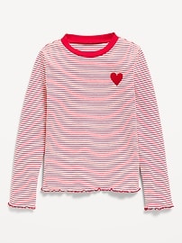 Image number 1 showing, Printed Long-Sleeve Fitted Ringer Top for Girls