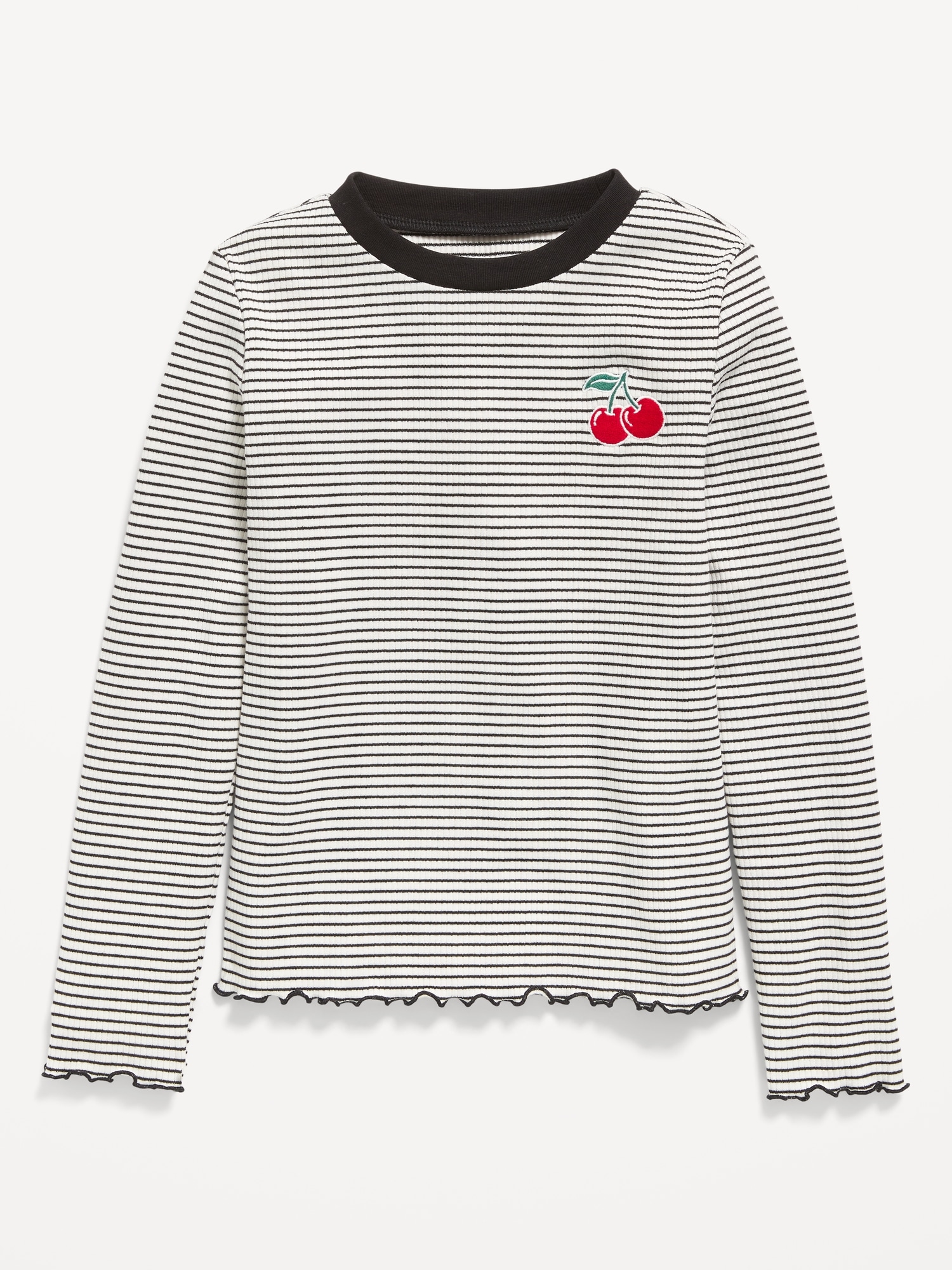 Printed Long-Sleeve Fitted Ringer Top for Girls