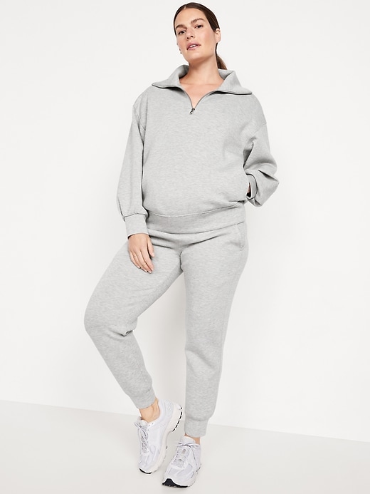 Image number 3 showing, Maternity Bounce Fleece Rollover-Waist Jogger Sweatpants