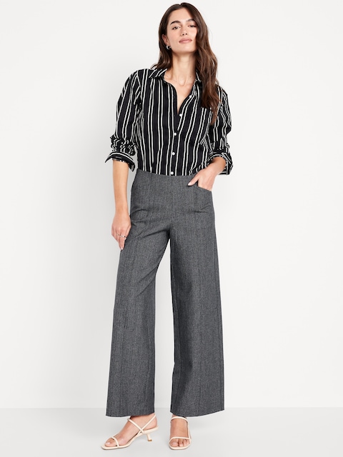 High-Waisted Pull-On Pixie Wide-Leg Pants - Charcoal