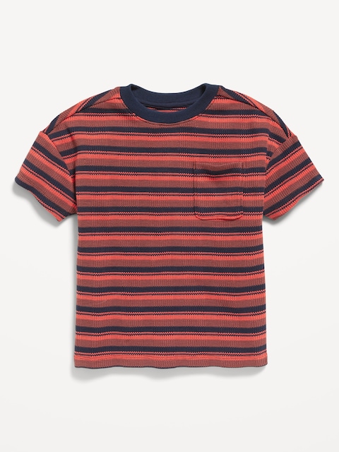 Oversized Waffle-Knit Striped T-Shirt for Toddler Boys - Earth Brown Stripe