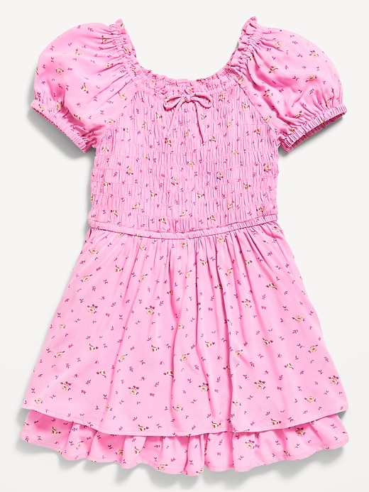 Image number 3 showing, Printed Puff-Sleeve Smocked Dress for Girls