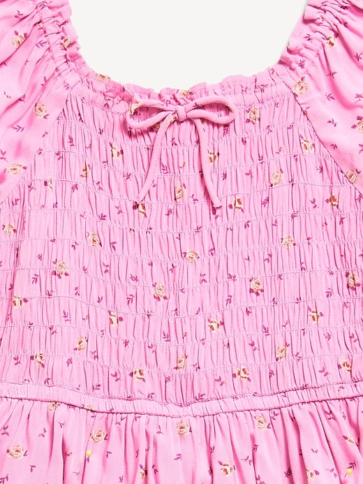 Image number 4 showing, Printed Puff-Sleeve Smocked Dress for Girls