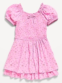 Image number 3 showing, Printed Puff-Sleeve Smocked Dress for Girls