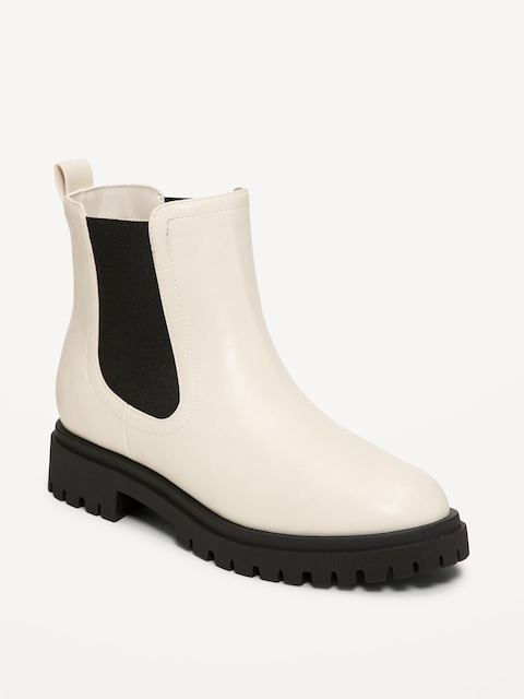Chelsea Boots for Women - Bone Faux Leather