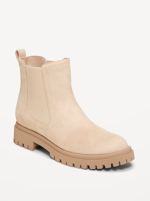 Chelsea Boots for Women - Taupe Faux Suede
