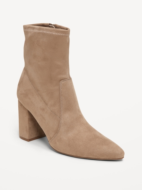 Faux-Suede Heeled Boots for Women - Mushroom