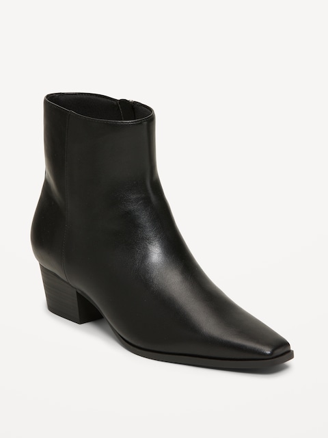 Low-Heel Booties for Women - Black Faux Leather