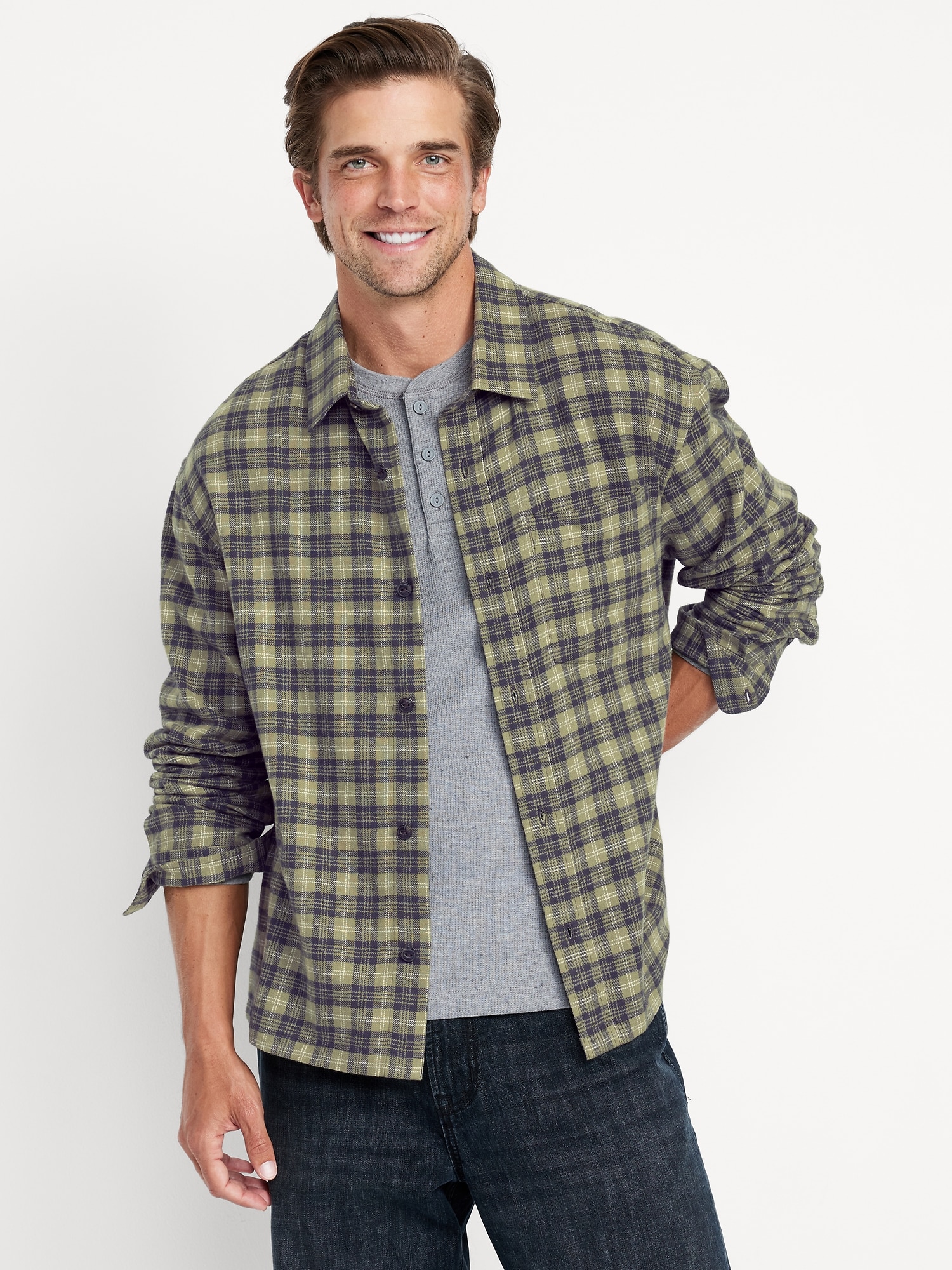 Loose Fit Cropped Plaid Flannel Shirt