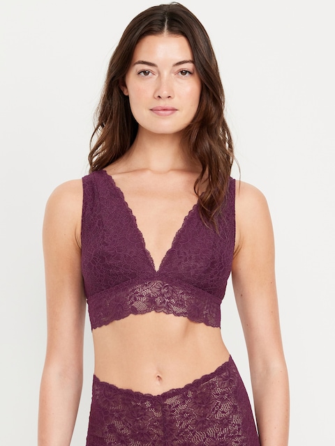 V-Neck Lace Bralette - Plum Paradise