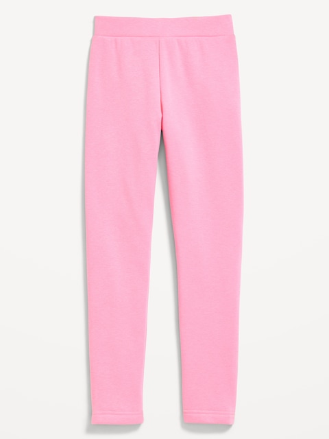 High-Waisted Full-Length Fleece Leggings for Girls - Rose Claret