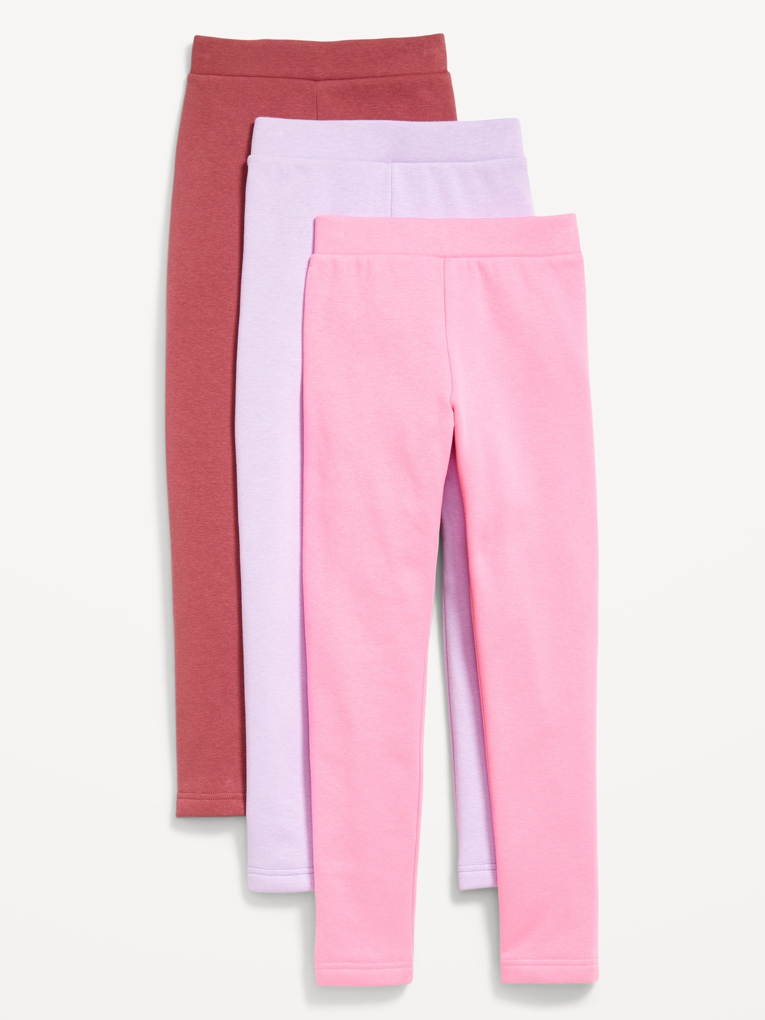 High-Waisted Full-Length Fleece Leggings 3-Pack for Girls