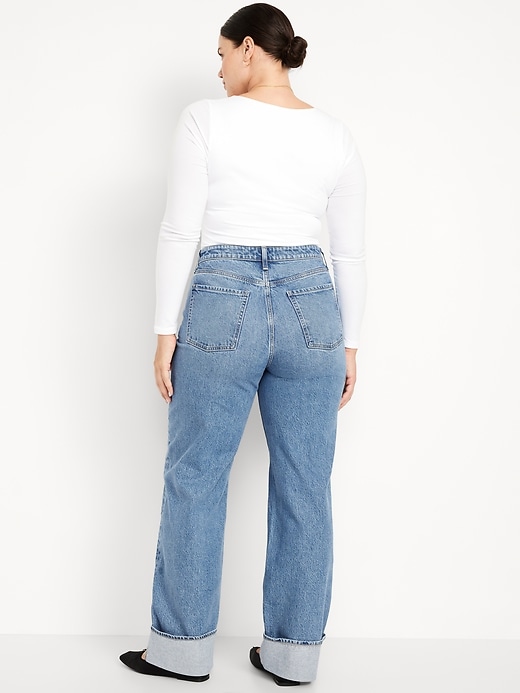 Image number 7 showing, Curvy Extra High-Waisted Cuffed Wide-Leg Jeans