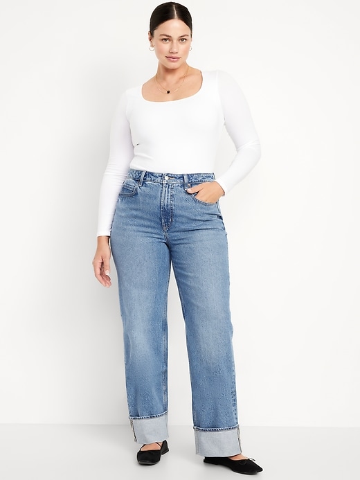 Image number 6 showing, Curvy Extra High-Waisted Cuffed Wide-Leg Jeans