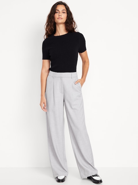 Extra High-Waisted Taylor Wide-Leg Trouser Pants - Light Gray