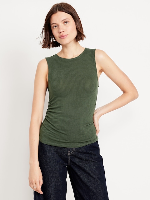 High-Neck Shirred Cropped Top - Moss Landing