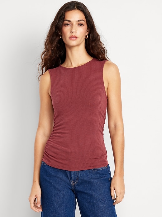 Image number 1 showing, High-Neck Shirred Cropped Top