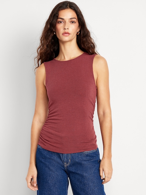 High-Neck Shirred Cropped Top - Umber Earth