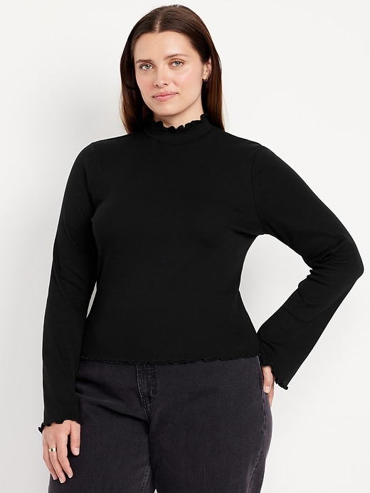 Image number 6 showing, Mock-Neck Lettuce-Edge Rib Top