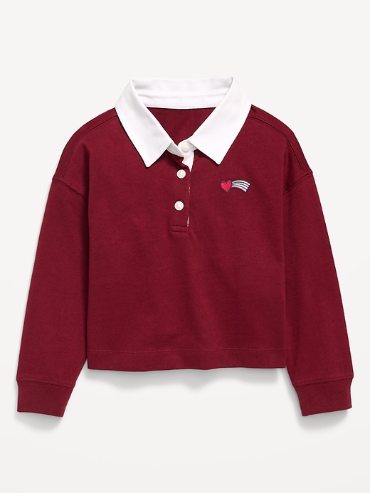 Image number 1 showing, Long-Sleeve Cropped Polo Top for Toddler Girls