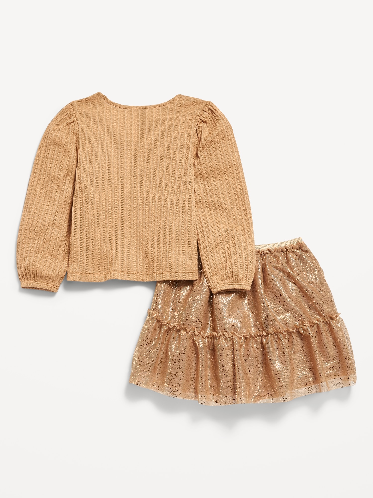 Long-Sleeve Pointelle Top and Tutu Skirt Set for Toddler Girls