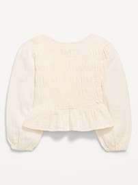 Image number 3 showing, Long-Sleeve Smocked Double-Weave Top for Girls