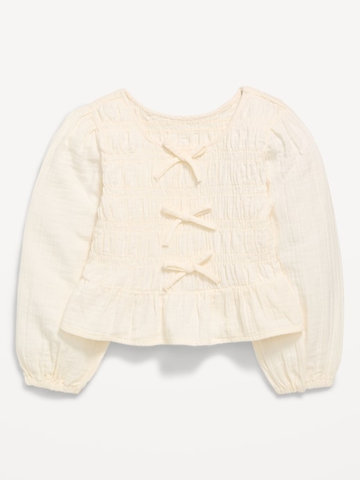 Image number 2 showing, Long-Sleeve Smocked Double-Weave Top for Girls