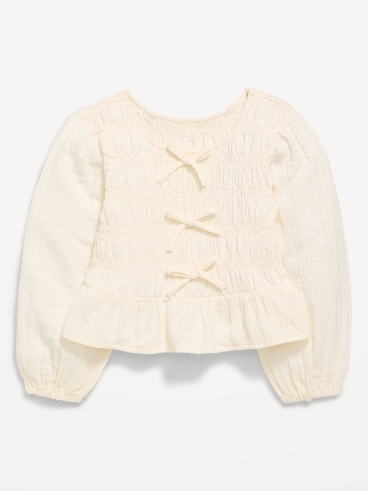 Long-Sleeve Smocked Double-Weave Top for Girls