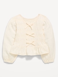 Image number 2 showing, Long-Sleeve Smocked Double-Weave Top for Girls