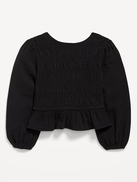 Image number 3 showing, Long-Sleeve Smocked Double-Weave Top for Girls